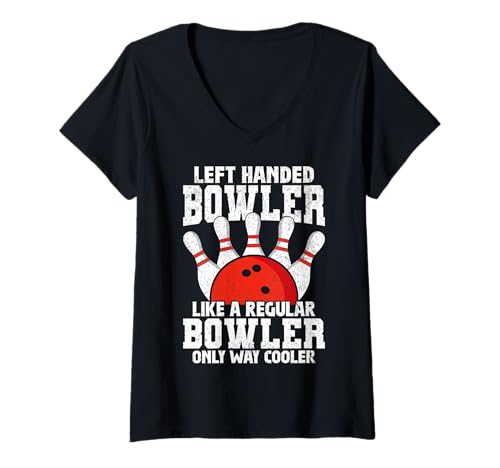 Damen Lustiger Linkshänder Bowler Retro Sport T-Shirt mit V-Ausschnitt von Retro Bowling Humor