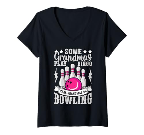 Damen Echte Omas gehen Bowling Lustiger Sport T-Shirt mit V-Ausschnitt Damen Echte Omas gehen Bowling Lustiger Sport T-Shirt mit V-Ausschnitt von Retro Bowling Lover