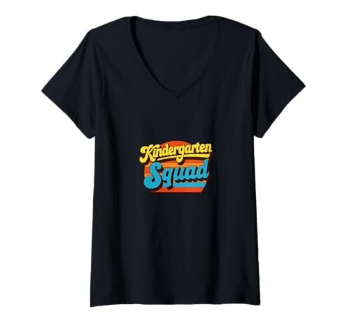 Damen Kindergarten Squad Rainbow Team Match für den Schulanfang T-Shirt mit V-Ausschnitt von Retro Bright Minds Crew Art