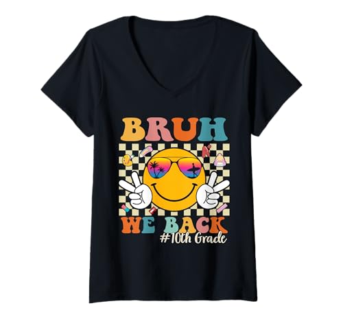Damen Bruh We Back 10th Grade Retro Back to School Boys Girls Kids T-Shirt mit V-Ausschnitt von Retro Bruh We Back to School Students Teachers