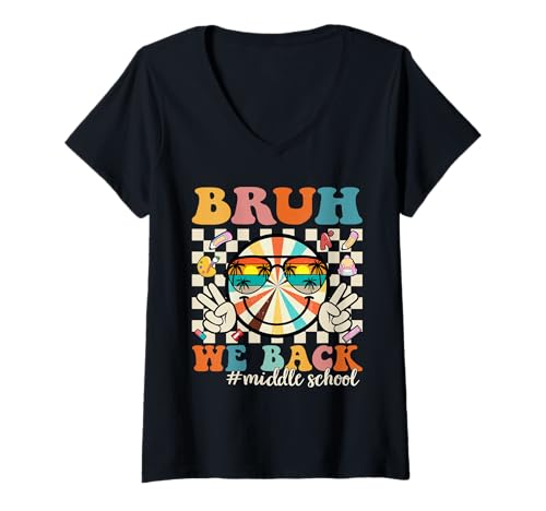 Damen Bruh We Back Middle School Retro Back to School Boys Girls T-Shirt mit V-Ausschnitt von Retro Bruh We Back to School Students Teachers