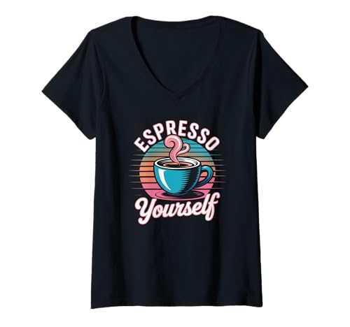 Damen Humorvoller Spruch Espresso Yourself Kaffee Wortspiel Damen Herren T-Shirt mit V-Ausschnitt Damen Humorvoller Spruch Espresso Yourself Kaffee Wortspiel Damen Herren T-Shirt mit V-Ausschnitt von Retro Cafe Vibe Latte Barista Lover Husband Wife