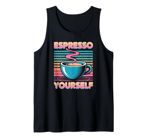 Humorvoller Spruch Espresso Yourself Kaffee Wortspiel Damen Herren Tank Top von Retro Cafe Vibe Latte Barista Lover Husband Wife