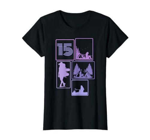15. Geburtstag Camping 15 Jahre Mädchen Retro Camper Wandern T-Shirt von Retro Camping Geburtstag Mädchen Frauen Geschenk