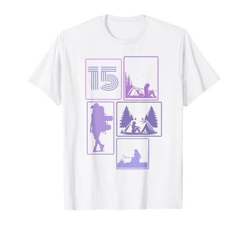 15. Geburtstag Camping 15 Jahre Mädchen Retro Camper Wandern T-Shirt von Retro Camping Geburtstag Mädchen Frauen Geschenk