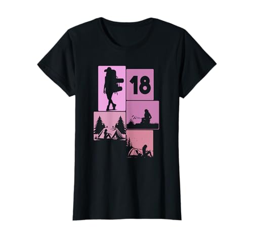 18. Geburtstag Camping 18 Jahre Frauen Retro Camper Wandern T-Shirt von Retro Camping Geburtstag Mädchen Frauen Geschenk