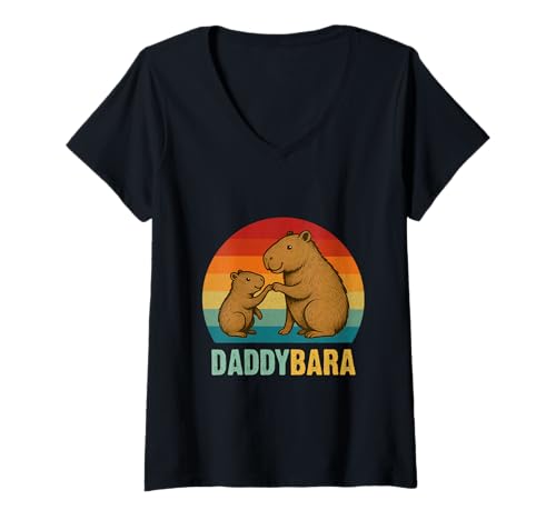 Damen Retro Capybara Papa und Sohn Faust Bump Vatertag Capybara T-Shirt mit V-Ausschnitt Damen Retro Capybara Papa und Sohn Faust Bump Vatertag Capybara T-Shirt mit V-Ausschnitt von Retro Capybara Dad and Son Bumps Capybara Dad Tees
