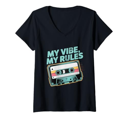 Damen for People Funny Retro Kassette Text Funny My Vibe My Rules T-Shirt mit V-Ausschnitt Damen for People Funny Retro Kassette Text Funny My Vibe My Rules T-Shirt mit V-Ausschnitt von Retro Cassette Text Funny My Vibe My Rules Shirt