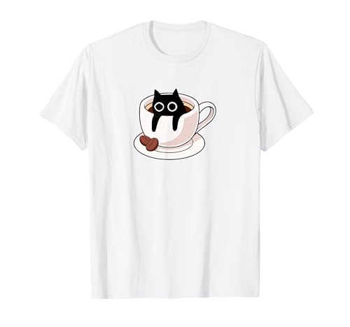 Minimalistische Katze mit Kaffee, lustige Grafik für Männer und Frauen T-Shirt von Retro Cat Coffee Tee