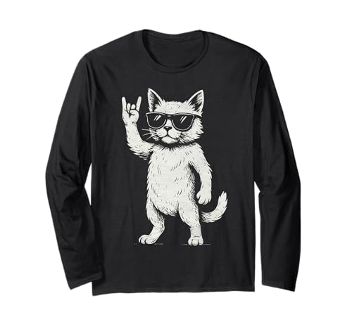 Retro Katze Rock Musik Lustige Katzen Liebhaber Männer Frauen Kinder Vintage Langarmshirt von Retro Cat Rock Music Funny Cats lover Vintage Cool