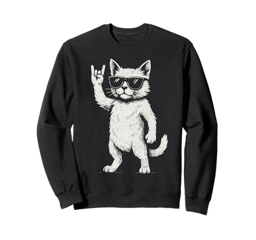 Retro Katze Rock Musik Lustige Katzen Liebhaber Männer Frauen Kinder Vintage Sweatshirt von Retro Cat Rock Music Funny Cats lover Vintage Cool