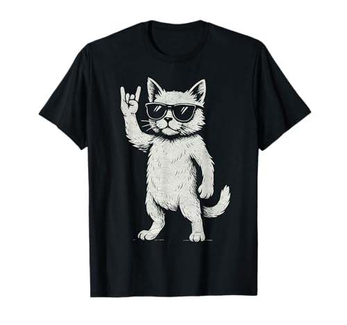 Retro Katze Rock Musik Lustige Katzen Liebhaber Männer Frauen Kinder Vintage T-Shirt von Retro Cat Rock Music Funny Cats lover Vintage Cool