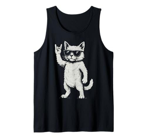 Retro Katze Rock Musik Lustige Katzen Liebhaber Männer Frauen Kinder Vintage Tank Top von Retro Cat Rock Music Funny Cats lover Vintage Cool