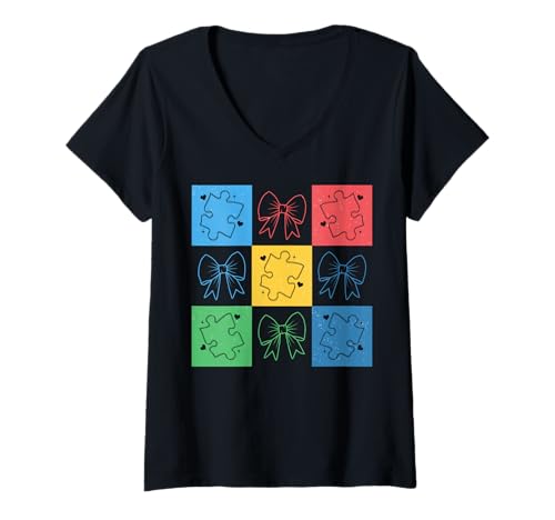 Damen Retro Checkered Autismus Awareness T-Shirt mit V-Ausschnitt Damen Retro Checkered Autismus Awareness T-Shirt mit V-Ausschnitt von Retro Checkered Autism Awareness Autistic Gift