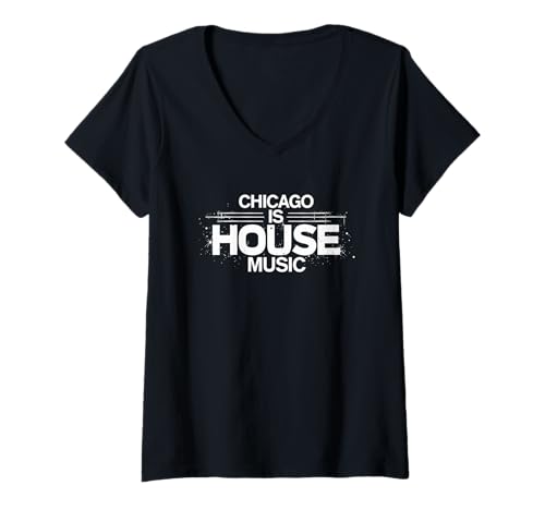 Damen Chicago ist House-Musik - Vintage-DJ für Harte House-Musik T-Shirt mit V-Ausschnitt von Retro Chicago House Music Festival Outfits