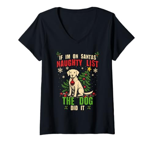 Damen Lustige freche Liste Weihnachten Hund Humor Festlich Weihnachten T-Shirt mit V-Ausschnitt Damen Lustige freche Liste Weihnachten Hund Humor Festlich Weihnachten T-Shirt mit V-Ausschnitt von Retro Christmas Holidays Design & Funny Dog Quotes