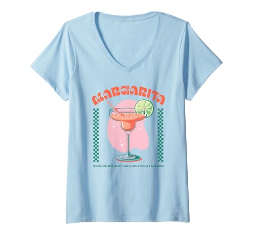 Damen Retro Margarita Glas Limette und lustiges Tequila Trinkzitat T-Shirt mit V-Ausschnitt Damen Retro Margarita Glas Limette und lustiges Tequila Trinkzitat T-Shirt mit V-Ausschnitt von Retro Cocktail Aesthetic Funny Summer Drink Tees