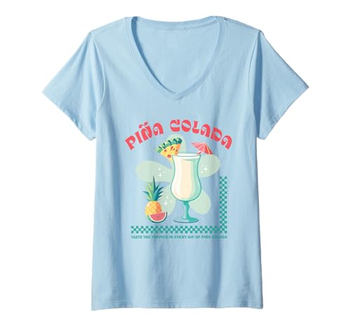 Damen Tropical Piña Colada Retro Cocktail Ananas Drink Beach T-Shirt mit V-Ausschnitt Damen Tropical Piña Colada Retro Cocktail Ananas Drink Beach T-Shirt mit V-Ausschnitt von Retro Cocktail Aesthetic Funny Summer Drink Tees