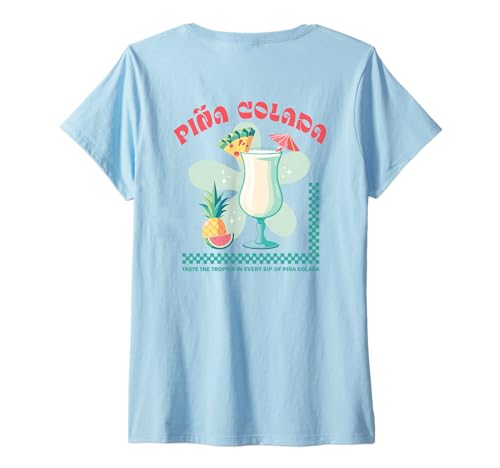 Damen Tropical Piña Colada Retro Cocktail Ananas Drink Beach T-Shirt mit V-Ausschnitt Damen Tropical Piña Colada Retro Cocktail Ananas Drink Beach T-Shirt mit V-Ausschnitt von Retro Cocktail Aesthetic Funny Summer Drink Tees