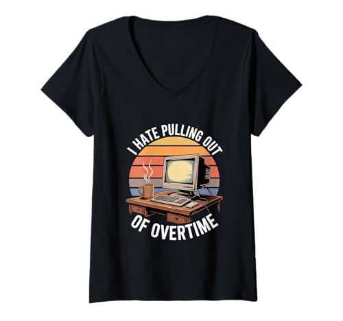Damen Ich Hasse Es Aus Überstunden Auszusteigen Retro Computer T-Shirt mit V-Ausschnitt Damen Ich Hasse Es Aus Überstunden Auszusteigen Retro Computer T-Shirt mit V-Ausschnitt von Retro Computer Büro Humor Überstunden Kaffee Nerd