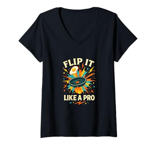 Damen Flip It Like a Pro Lustiges Koch-Retro-Design T-Shirt mit V-Ausschnitt von Retro Cooking Humor Kitchen Apparel