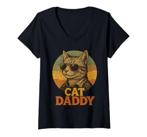 Damen Cats Daddy Lustiger Cooler Vintage-Liebhaber T-Shirt mit V-Ausschnitt Damen Cats Daddy Lustiger Cooler Vintage-Liebhaber T-Shirt mit V-Ausschnitt von Retro Cool Club
