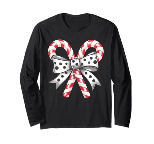 Coquette Bow Tie Candy Cane Bow Christmas Holiday Women Girl Langarmshirt Coquette Bow Tie Candy Cane Bow Christmas Holiday Women Girl Langarmshirt von Retro Coquette Bow Tie Candy Cane Christmas Vibes