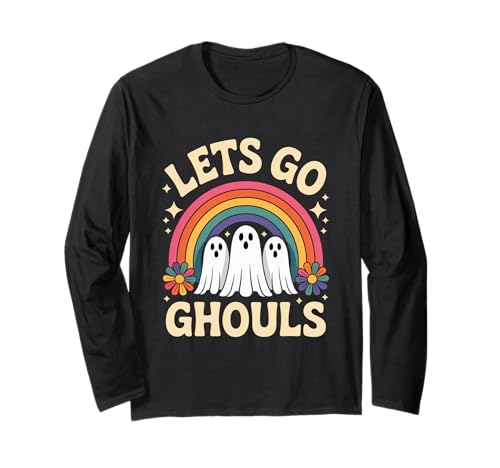 Halloween Lets Go Ghouls Ghost Retro Kostüm Damen Mädchen Kinder Langarmshirt von Retro Costume Vibes