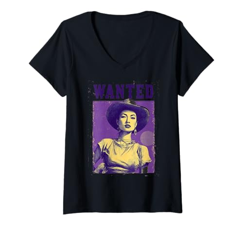 Damen Retro Cowgirl Wanted Poster für Frauen T-Shirt mit V-Ausschnitt von Retro Cowgirl Wanted Poster Co.