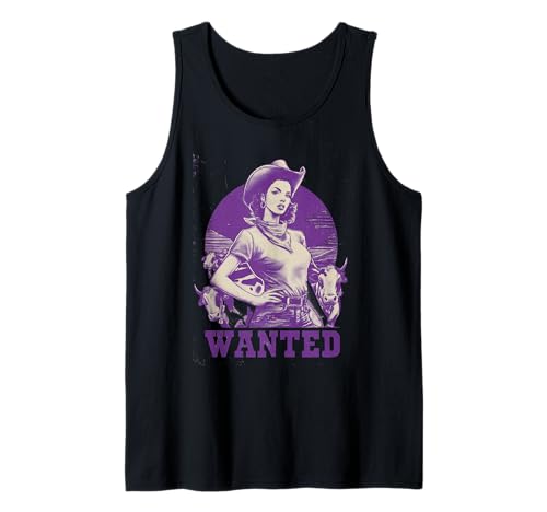 Retro Cowgirl Wanted Poster für Frauen Tank Top von Retro Cowgirl Wanted Poster Co.