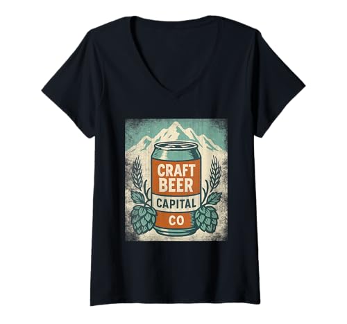 Damen Craft Beer Capital T-Shirt im Retro-Look Colorado Hops Can Brewery T-Shirt mit V-Ausschnitt Damen Craft Beer Capital T-Shirt im Retro-Look Colorado Hops Can Brewery T-Shirt mit V-Ausschnitt von Retro Craft Beer Capital Tee Shirts