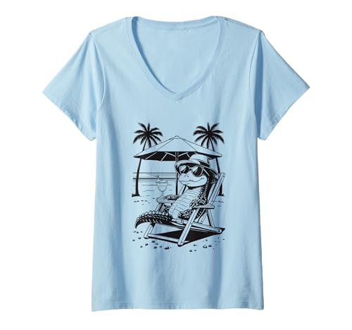 Damen Retro Krokodil Hemd Vintage Stil Cartoon Sommer Krokodil T-Shirt mit V-Ausschnitt Damen Retro Krokodil Hemd Vintage Stil Cartoon Sommer Krokodil T-Shirt mit V-Ausschnitt von Retro Crocodile Shirts