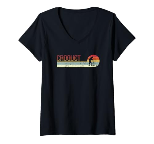 Damen Retro Croquet Player T-Shirt mit V-Ausschnitt von Retro Croquet Designs