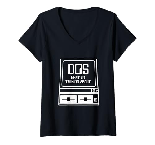 Damen Computer-Diskettenprogrammierer Nerd im Retro-Look, Humor, Vintage-Design T-Shirt mit V-Ausschnitt von Retro DOS Humor Vintage Computer