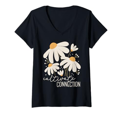 Damen Verbindung pflegen Neurodiversität bejahende Sprachtherapie T-Shirt mit V-Ausschnitt Damen Verbindung pflegen Neurodiversität bejahende Sprachtherapie T-Shirt mit V-Ausschnitt von Retro Daisy Flower Cultivate Connection Womens