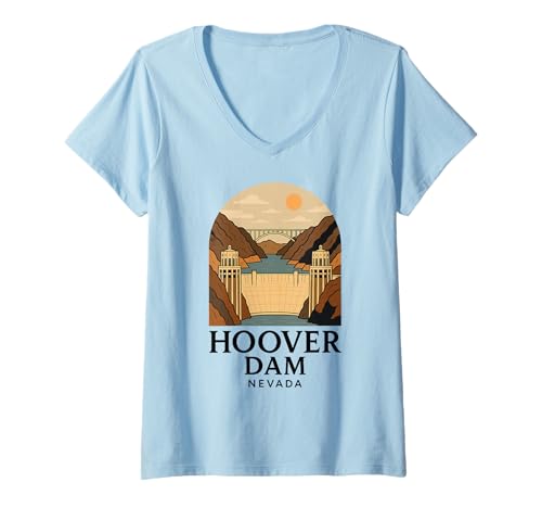 Damen Hoover Dam Nevada Arizona Colorado River Wahrzeichen Vegas 702 T-Shirt mit V-Ausschnitt Damen Hoover Dam Nevada Arizona Colorado River Wahrzeichen Vegas 702 T-Shirt mit V-Ausschnitt von Retro Dam Apaprel