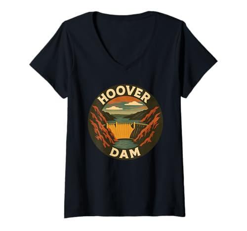 Damen Hoover Dam Nevada Arizona Colorado River Wahrzeichen Vegas 702 T-Shirt mit V-Ausschnitt von Retro Dam Apaprel