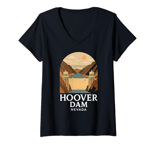 Damen Hoover Dam Nevada Arizona Colorado River Wahrzeichen Vegas 702 T-Shirt mit V-Ausschnitt Damen Hoover Dam Nevada Arizona Colorado River Wahrzeichen Vegas 702 T-Shirt mit V-Ausschnitt von Retro Dam Apaprel