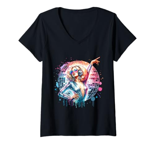 Damen Retro Dancing Disco Queen Dancer 70er Jahre T-Shirt mit V-Ausschnitt Damen Retro Dancing Disco Queen Dancer 70er Jahre T-Shirt mit V-Ausschnitt von Retro Dancing Disco Queen Dancer 70s