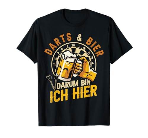 Darts Und Bier Darum Bin Ich Hier Dartspieler Dart Herren T-Shirt von Retro Dart Dartspieler Darpfeil Darts Zubehör