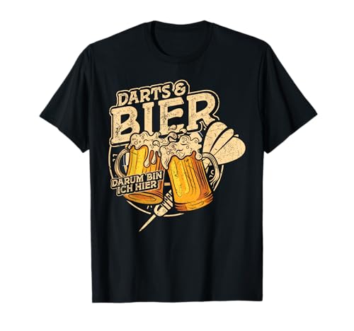 Darts Und Bier Darum Bin Ich Hier Dartspieler Dart Herren T-Shirt von Retro Dart Dartspieler Darpfeil Darts Zubehör