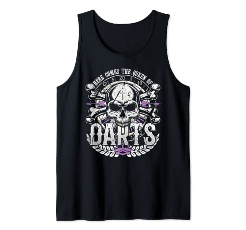 Queen of Darts - Retro Schädel & Dartscheibe 180 Damen Dart Tank Top von Retro Dartboard Motifs Funny Vintage Darts Sayings