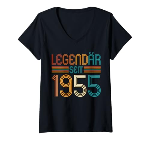 Damen Legendär Seit 1955 Retro Mann Frau Deko 70. Geburtstagsshirt T-Shirt mit V-Ausschnitt von Retro Deko Jahrgang Geburtstage Geschenkideen