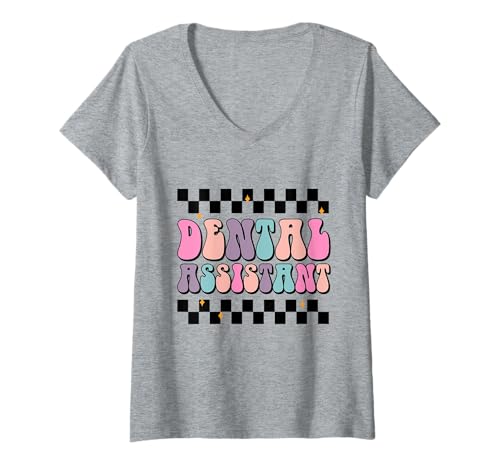 Damen Buntes Retro-Zahnarzthelfer-Design T-Shirt mit V-Ausschnitt Damen Buntes Retro-Zahnarzthelfer-Design T-Shirt mit V-Ausschnitt von Retro Dental Designs