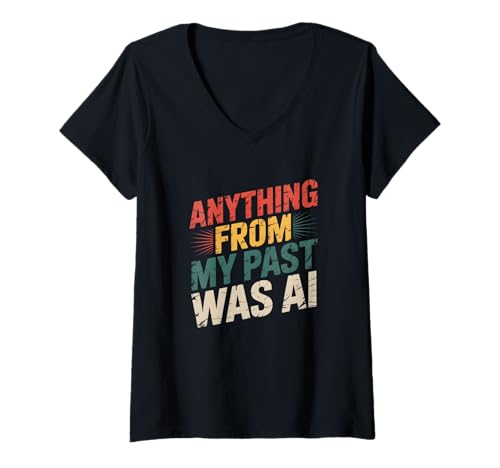 Damen Retro AI Nostalgie Zitat Distressed Vintage Design T-Shirt mit V-Ausschnitt von Retro Design, Vintage Quote