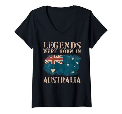 Damen Vintage Design Australische Flagge Australien T-Shirt mit V-Ausschnitt von Retro Design Australische Flagge Australien