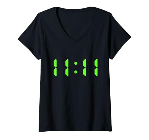 Damen 11:11, Geschenke mit erleuchteter Retro-Digitaluhr mit T-Shirt mit V-Ausschnitt Damen 11:11, Geschenke mit erleuchteter Retro-Digitaluhr mit T-Shirt mit V-Ausschnitt von Retro-Digitaluhr - Zahlenmuster-Mathe-Geschenke