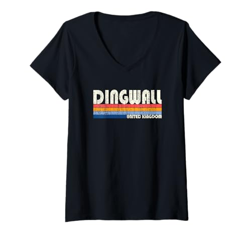 Damen Retro Vintage 70er 80er Jahre Stil Dingwall, Großbritannien T-Shirt mit V-Ausschnitt von Retro Dingwall, United Kingdom Souvenirs