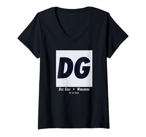 Damen Discgolf DG Retro-Logo im minimalistischen Vintage-Look T-Shirt mit V-Ausschnitt von Retro Disc Golf Club