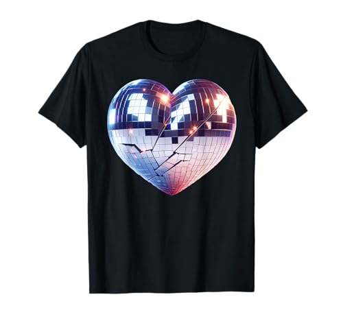 Discokugel Herz Musik Disco Ball Heart Hippie Kostüm Damen T-Shirt von Retro Disco Ball 70er Jahre Outfit Damen Herren